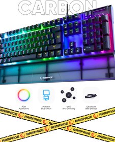 Resim Rampage Full Rgb Carbon Mekanik Klavye Qbilek Destek Blue Gaming Klavye Oyuncu Klavye Antighosting Hot Swap 