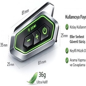 Resim Ip67 Su Geçirmez İnterkom Bt5.3 Rgb Işıklı Motosiklet Kask Kulaklığı 