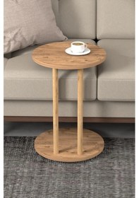 Resim C Sehpa Yuvarlak 36 Cm Çap Tekerlekli Şık Tasarım Koltuk Yan Sehpa Zigon Servis Sehpası Traverten - Atlantik Çam Atlantik Çam 