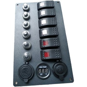 Resim Tekne Karavan Otomatik Sigorta Paneli. 6'lı Model. Usb'li Siyah Siyah 