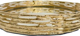 Resim Gold Döküm Şerit Desen Yuvarlak Aynalı Tepsi 