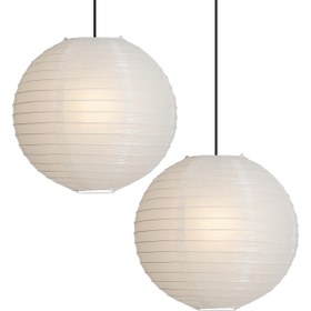Resim 2 adet 30.48 cm Yuvarlak Beyaz Pirinç Kağıt Fener Lamba Gölgeleri - Oturma Odası Dekoru için Şık Asılı Kağıt Işık Gölgeleri, Noguchi Stili, Ampuller ve Kablolar Dahil Değildir, Lamba Gölgesi Kapağı 