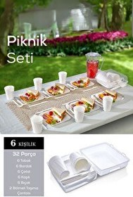 Resim Mithra Life 6 Kişilik Çantalı Beyaz Çatal Bıçak Kaşık ve Tabak Piknik Seti MIT1232 