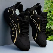 Resim DENMAI Erkekler için Nefes Alabilir File Sneakerlar - Kaymaz PVC Taban, Düşük Üst Bağcıklı Tasarım Beyaz/Siyah & Altın Vurgularla, Tüm Sezon Rahatlığı Spor Salonu, Dış Mekan ve Günlük Kullanım İçin, Şık Sportif Tasarım, Metalik Halkalar 