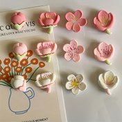 Resim 12 Parça Bahar Kiraz Çiçeği ve Lale Akrilik Buzdolabı Mıknatısları Seti - Pastel Pembe Çiçek Desenli Dekoratif Mesaj Panosu, Mutfak, Paskalya, Ev Hediyesi, Buzdolabı Kapısı İçin Güvenli (Kalıntısız) 