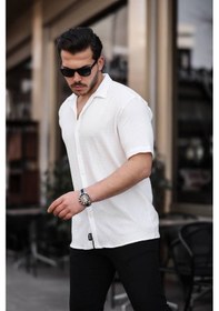 Resim Tex Republic Erkek Beyaz Oversize Yazlık Bürümcük Gömlek Beyaz 