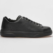 Resim Cabani Hakiki Deri Siyah Kürklü Bağcıklı Erkek Spor Ayakkabı Siyah 