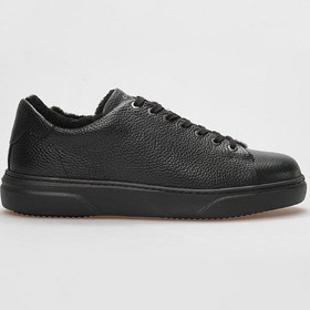 Resim Cabani Hakiki Deri Siyah Kürklü Bağcıklı Erkek Spor Ayakkabı Siyah 