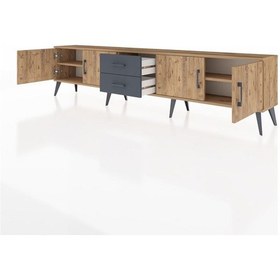 Resim Arges Tv Ünitesi 2 Raflı 2 Çekmeceli 4 Kapaklı 220x30x51 Çam-çam/antrasit Atlas Çam/antrasıt - Atlas Çam 