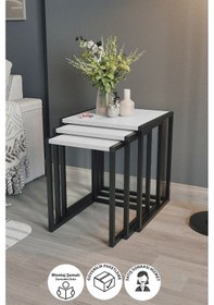 Resim Bofigo 3'lü Metal Zigon Sehpa Zigon Sehpa Orta Sehpa Yan Sehpa Beyaz 