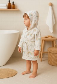 Resim deva design Pamuk Müslin Kumaştan Bebek Bornozu 