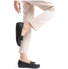 Resim Artı-artı014-bb-505 Hakiki Deri Ortopedik Kadın Siyah Babet Ayakkabı 001 