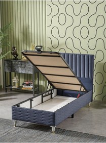 Resim Beehanem Almula 90x190 Tek Kişilik Baza Başlık Yatak 3 Lü Set Babyface Lacivert 