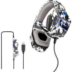 Resim Digital Computer Home Ovleng Q9 Kamuflaj Kablolu Oyun Kulaklığı Stereo Subwoofer LED Işıklı E-Spor Kulaklık USB 7.1 Kanal Kulak Üstü Ayarlanabilir Kulaklık-Camo Gri (Yurt Dışından) 