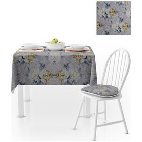 Resim Sarmaşık Desenli Gri Zemin Hardal Krem Dijital Baskılı Petek Dokuma Masa Örtüsü 140x180 