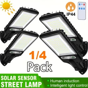 Resim 80LED Açık Hava Güneş Enerjili Sokak Lambası, Ticari Park Lambası Şafağa Kadar, 3 Mod - Hareket Sensörlü ve Uzaktan Kumandalı Güneş Enerjili Güvenlik Lambası, Avlu, Garaj, Sürücü için Uygun 