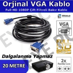 Resim 20 Metre Çift Filtreli Kalin Kömürlü Kaliteli Vga Kablosu 