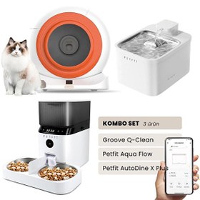 Resim Groove Q-Clean Otomatik Kedi Tuvaleti Turuncu - Petfit Aqua Flow Akıllı Su Pınarı - Petfit AutoDine X Plus Otomatik Mama Kabı 