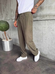 Resim Haki Pileli Modal Kumaş Baggy Pantolon - XL 