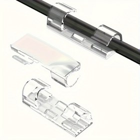 Resim 100 adet Şeffaf Yapıştırıcı Kablo Kelepçesi - Verimli Güç Hattı Yönetimi için Dayanıklı Plastik Tel Organizatörleri, Duvarlarda ve Masa Altında Kablo Güvenliği için İdeal, Tel Tutucu, Yapışkan 