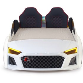 Resim AUDİ FULL LEDLİ KUMANDALI VE MÜZİKLİ ARABALI YATAK, BEYAZ 