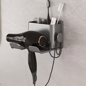 Resim 1 Adet Duvara Monte Banyo Depolama Rafı, Eller Serbest Saç Kurutma Makinesi Tutucu, Diş Fırçaları, Diş Macunu, Taraklar, Plastik, Asılı Raf, Banyo, Ev Mutfak Malzemeleri İçin Çok İşlevli Düzenleyici 