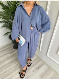 Resim Keymoda Kadın Gömlek Pantolon Takım Gri Mavi Gri Mavi 