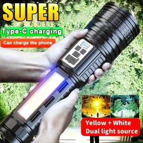 Resim Ayarlanabilir Fokal Uzunluğa Sahip Yüksek Parlaklıkta LED El Feneri, Çok Renkli Yan Işıklar, 3000mAh Lityum Pil, USB Şarj Edilebilir, USB Kablosu ve Kılavuz Dahil - Acil Durumlar, Kamp ve Ev Kullanımı İçin İdeal, Kamp Ekipmanı, Şık Silindirik Tasarım, Dayanıklı İnşaat 