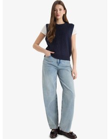 Resim Defacto Oversize Geniş Kalıp Bisiklet Yaka Triko Süveter S0375az25wnnv207 Lacivert 