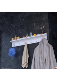 Resim Modilayn Kedi Serisi 6 Lı Banyo Askısı Seti 96,4x18 Cm 18 Kancalı Raflı Düzenleyici Yer Tasarrufu Beyaz 