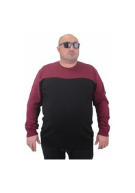 Resim Starbattal Erkek Büyük Beden Sıfır Yaka Çift Renk Triko Kazak 23751 Bordo-Bordo 
