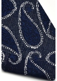 Resim Gaffy Füme Gri Şal Desenli Lacivert Dokuma Kumaş Mendilli Slim Fit Kravat // SDK-240112 Lacivert 