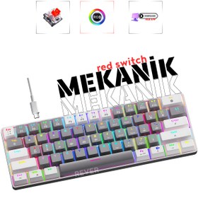 Resim Rever Mekanik Oyuncu Klavyesi Red Switch RGB Led Işıklı Kablolu Gaming Klavye 