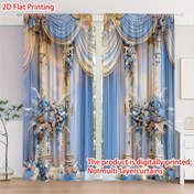 Resim 2 Adet 2D Düz Katlamasız Perde, Yüksek Kaliteli Dijital Baskılı Çiçek Desenli Polyester Kumaş, Yatak Odası, Oturma Odası ve Ev Dekoru için Işık Filtreleyen Perdeler, Çubuk Cebi Tasarımı 