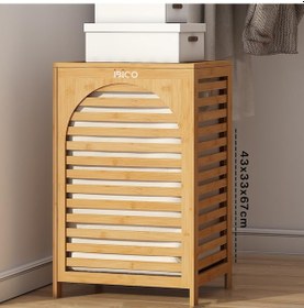 Resim Kalın Ahşap Bambu Kirli Çamaşır Sepeti Kumaş Çantalı Sepet 43x33x67cm 5324 Açık Ahşap 