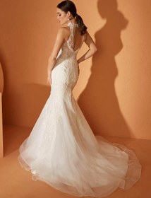 Resim Jill Modern Halter Yaka Balık Kesim Gelinlik - Fildişi Beyaz / 46 