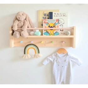 Resim Lina Ahşap Diyarı Ahşap Çocuk Odası Bebek Odası Montessori Raf, Kitaplık, Modern Askılık 50cm 