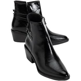 Resim Kadın Topuklu Bot Siyah Rugan Sivri Vestern Toaklı 