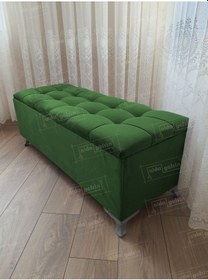 Resim Çizgi Kapitoneli Sandıklı Puf 90 Cm Gümüş Ayak Yeşil 