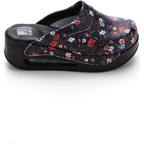 Resim Drmoon Çiçek Desenli Airmax Taban Hakiki Deri Sabo Kadın Terlik Siyah 