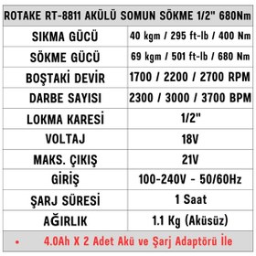 Resim Rotake RT-8811 1/2'' 680 NM Akülü Somun Sökme 