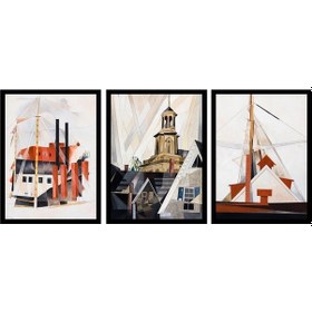 Resim Şehir Ve Yaşam İlüstrasyon Üçlü Çerçeveli Mdf Tablo Seti-172260 
