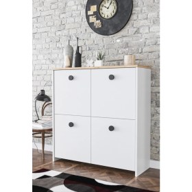 Resim Haus Modüler 4 Kapaklı 4 Raflı Modern Dekoratif Dolap- Beyaz Meşe 