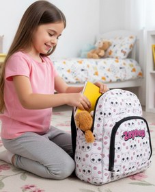 Resim Hevi Kids HeviKids Kişiye Özel İsimli Anaokulu Çantası - Beyaz Kedi | 3-15 Yaş Çocuk Sırt Çantası 