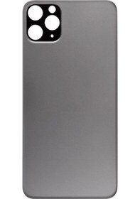 Resim Apple Uyumlu iPhone 11 Pro Max , Logolu, Cam Arka Pil Batarya Kapağı -lazer Kesim Gri 