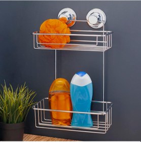 Resim Vakumlu Banyo Duvar Rafı Şampuanlık 2 Katlı 