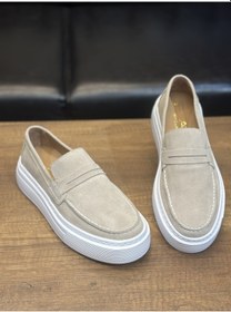 Resim Süet Deri Ultra Rahat Babet Ayakkabı Bej 