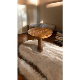 Resim Wood Wooden Ahşap Tekli Mantar Yan Sehpa Modern Açık Ceviz Renk Fiskos 