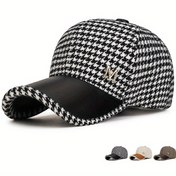 Resim M Logolu, El Yıkamalı, Hafif, Dokuma Kumaş, Esnek Olmayan, Üniseks-Erkek/Kadın Moda Ördek Gagalı Kış/Bahar Houndstooth Desenli Polyester Beyzbol Şapkası 