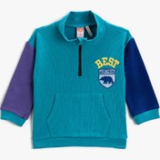 Resim Erkek Bebek Baskılı Kanguru Cepli Sweatshirt Fermuarlı Pamuklu 